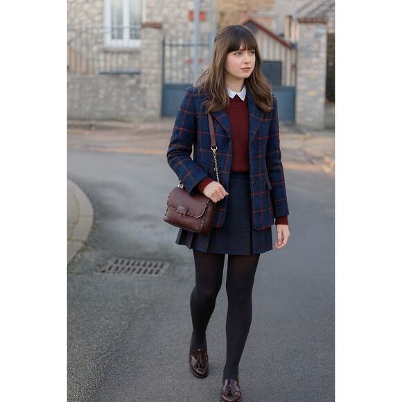 Cabi Plaid City Coat in Navy & Rust | Double-Breasted Fall Statement Jacket Edit - Picture 16 of 16